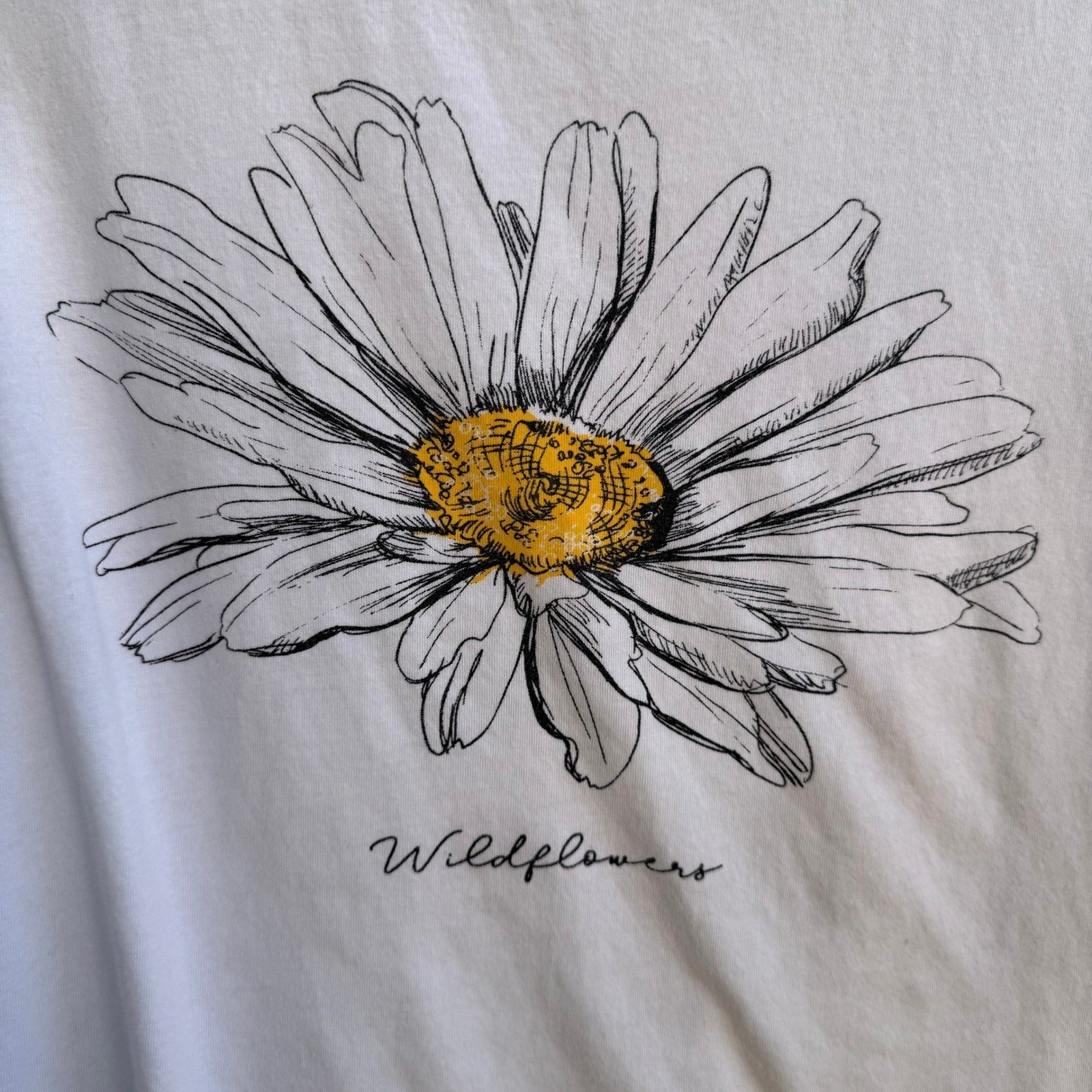 French Pastry Wildflowers Daisy Graphic Shirt Happiness Blooms Cottage White S