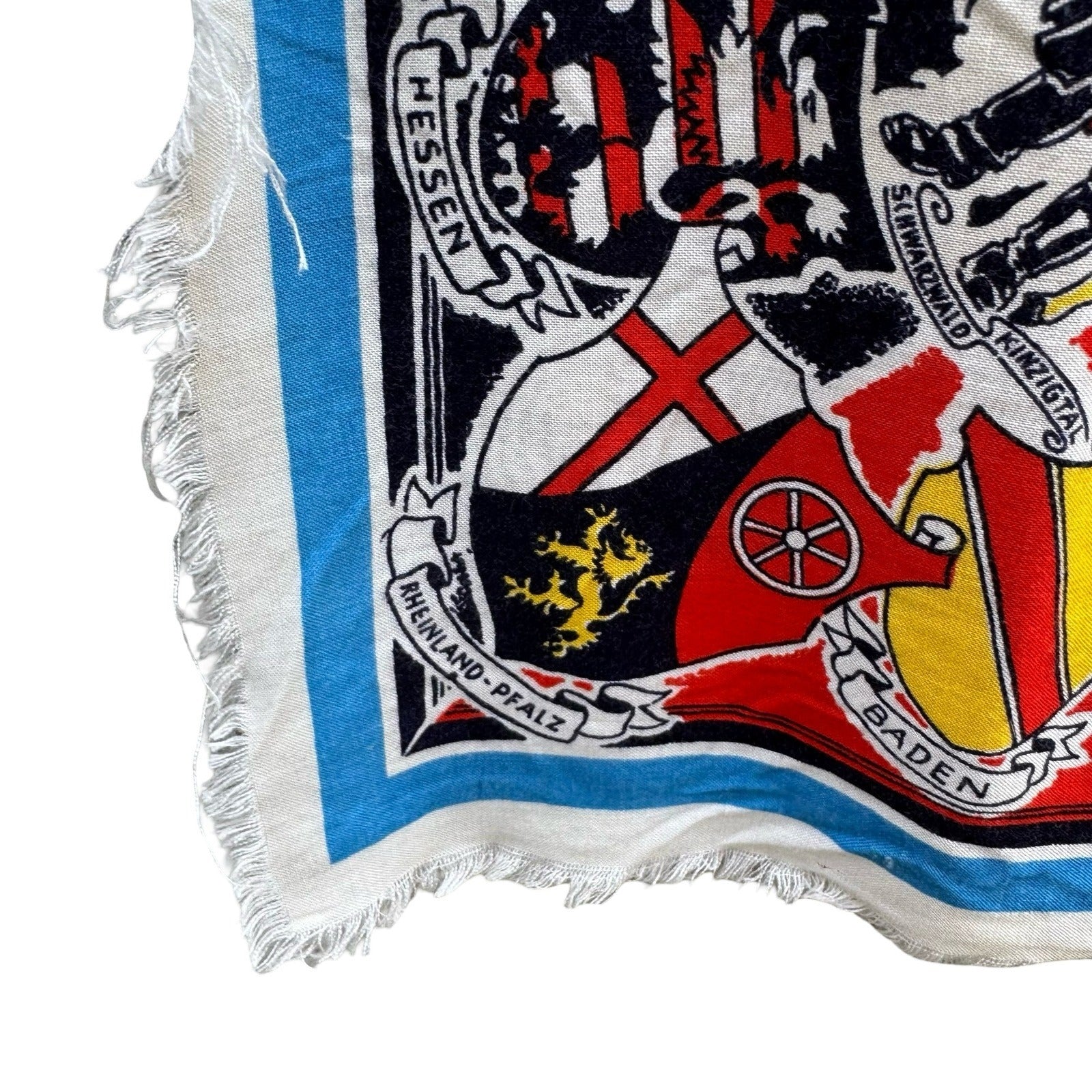 Vintage Deutschland Germany Map Souvenir Scarf Illustrated Heraldic Crests Multi