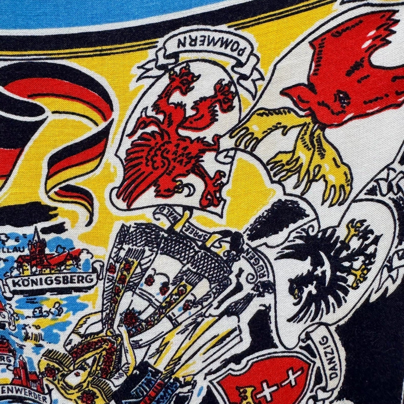 Vintage Deutschland Germany Map Souvenir Scarf Illustrated Heraldic Crests Multi