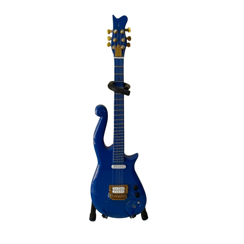 Prince Cloud Style Miniature Replica Electric Guitar Blue Display Stand Rock