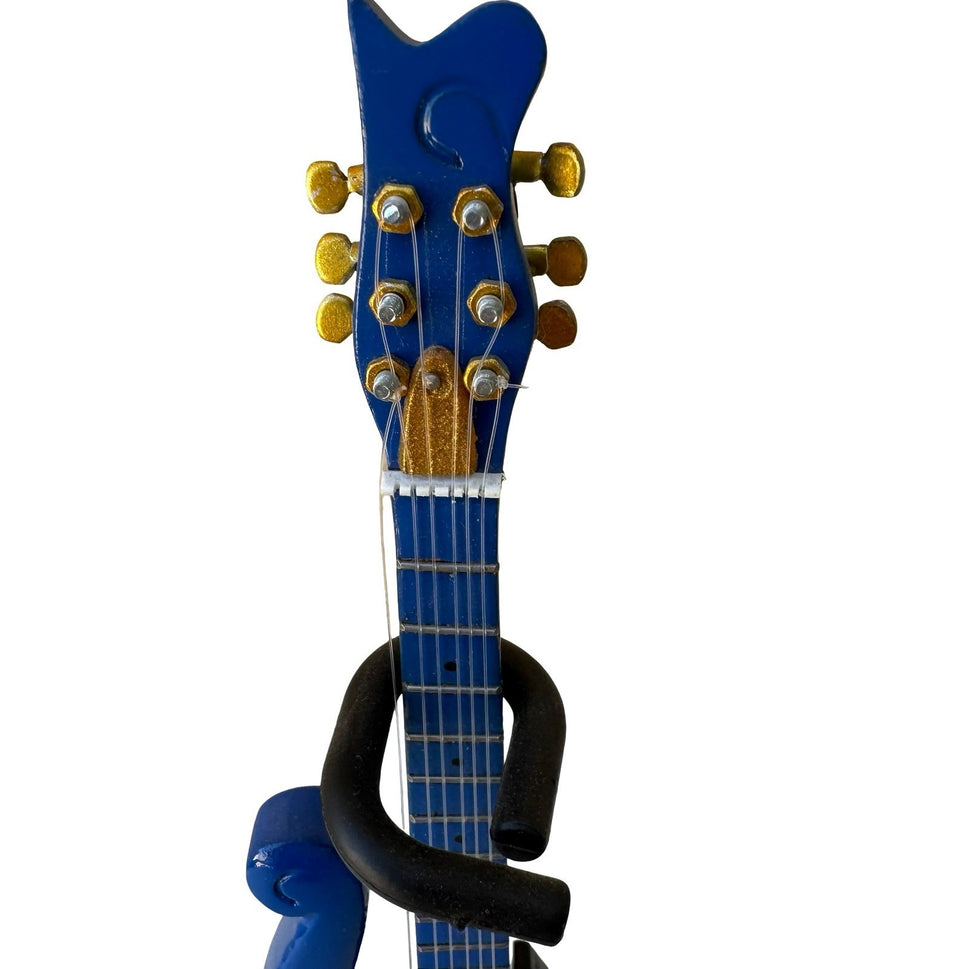 Prince Cloud Style Miniature Replica Electric Guitar Blue Display Stand Rock