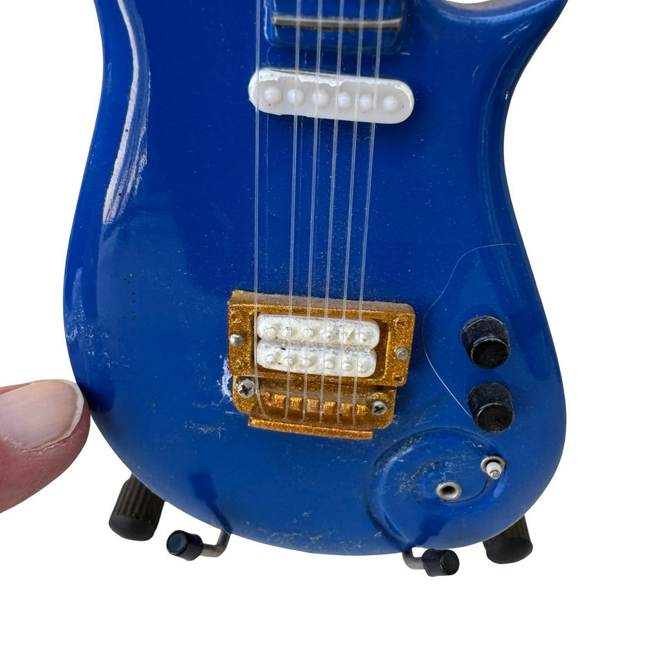 Prince Cloud Style Miniature Replica Electric Guitar Blue Display Stand Rock