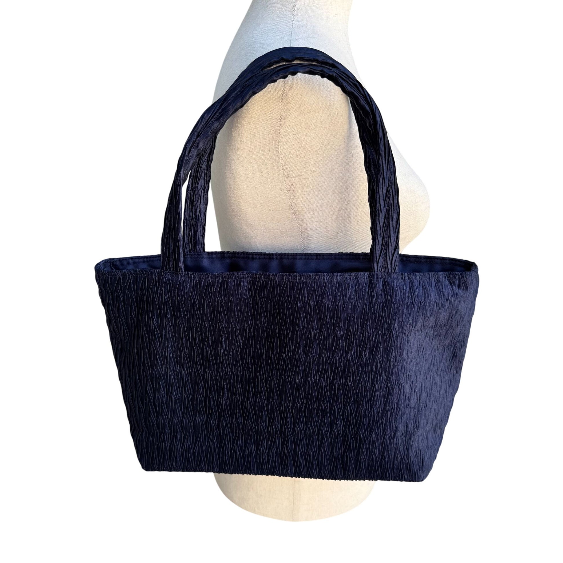 NaRaYa Navy Crinkle Textured Dual Handles & Zipper Closure Handbag Totebag