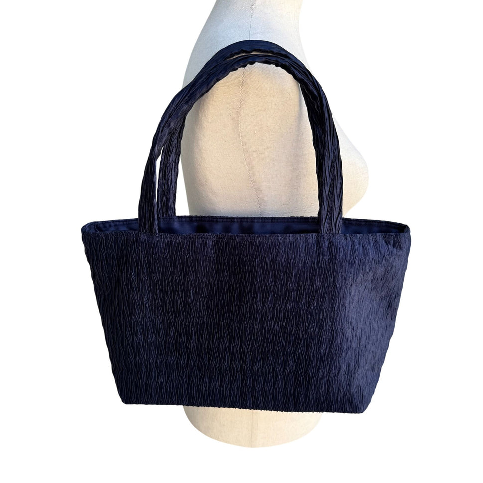 NaRaYa Navy Crinkle Textured Dual Handles & Zipper Closure Handbag Totebag