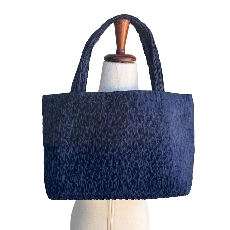 NaRaYa Navy Crinkle Textured Dual Handles & Zipper Closure Handbag Totebag