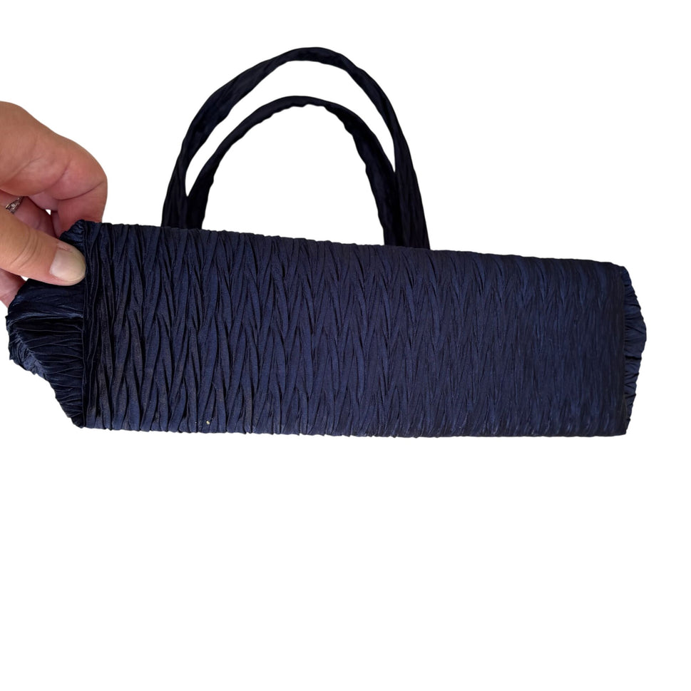 NaRaYa Navy Crinkle Textured Dual Handles & Zipper Closure Handbag Totebag