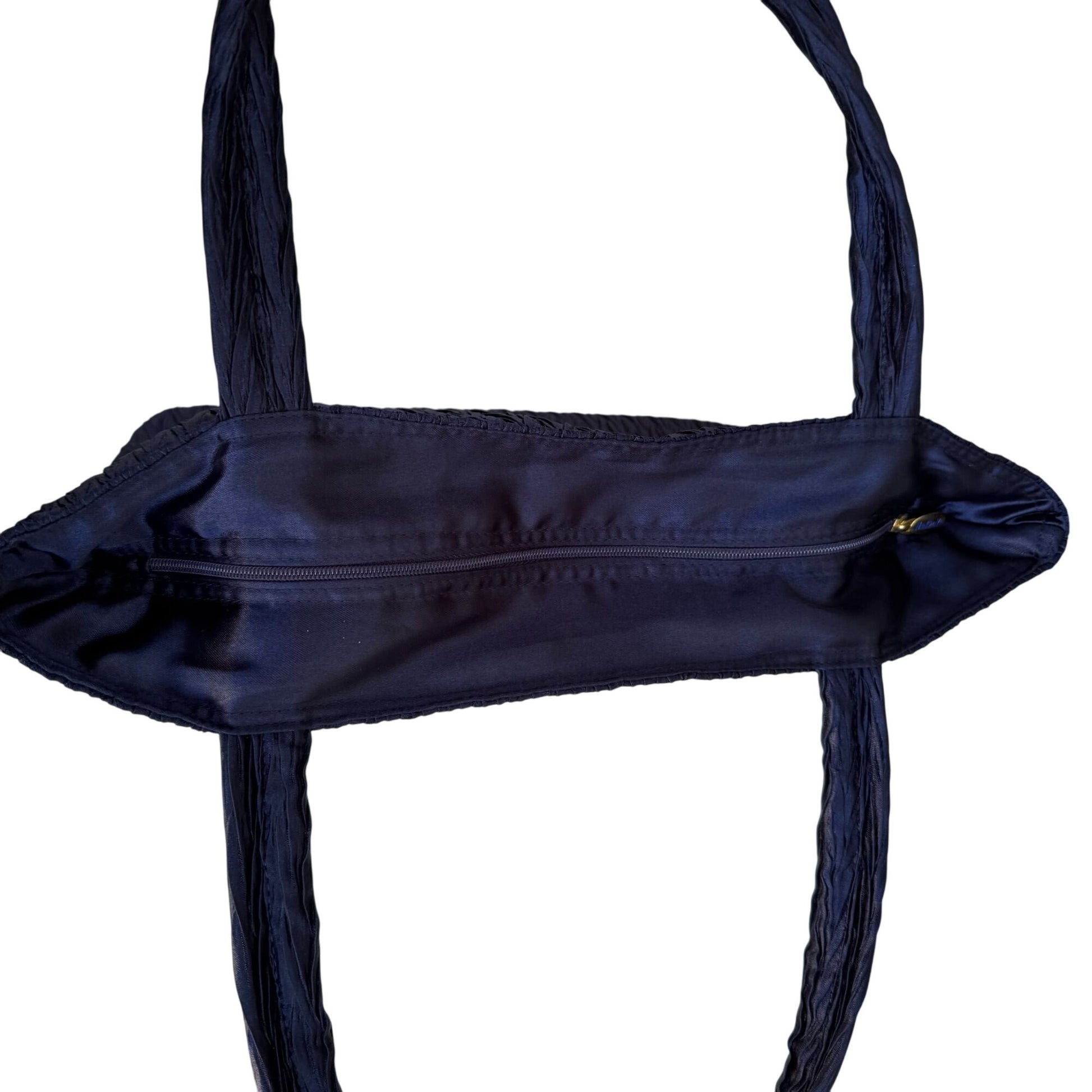 NaRaYa Navy Crinkle Textured Dual Handles & Zipper Closure Handbag Totebag