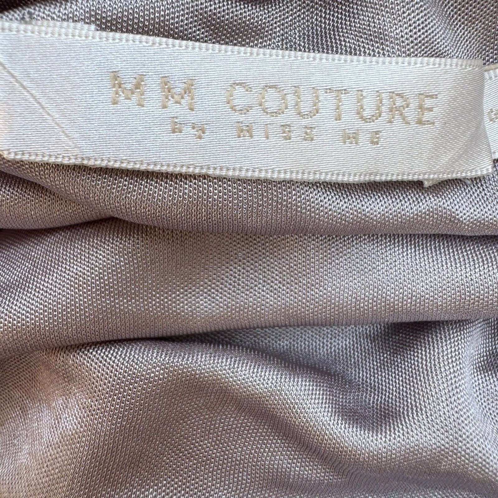 MM Couture Miss Me Draped Cape Back Shimmer Metallic Blouse Scoop Neck Grecian S