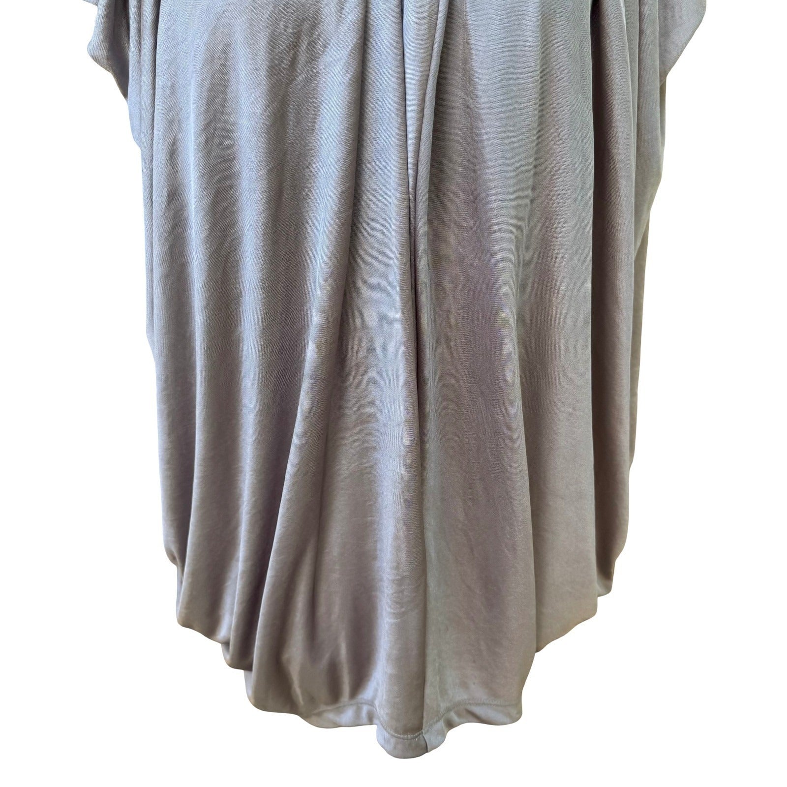 MM Couture Miss Me Draped Cape Back Shimmer Metallic Blouse Scoop Neck Grecian S