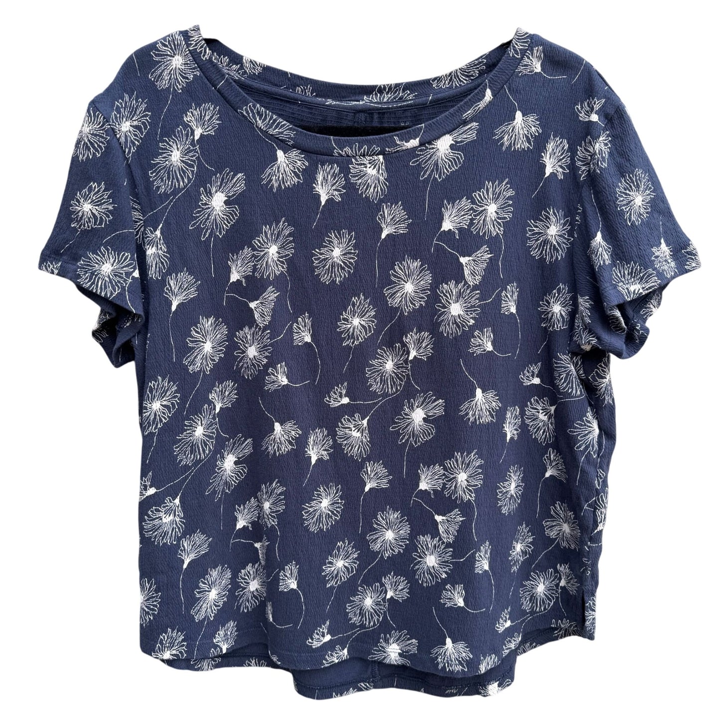 Caslon Womens Navy Short Sleeve Waffle Knit Boat Neck Floral Print Blouse Top S