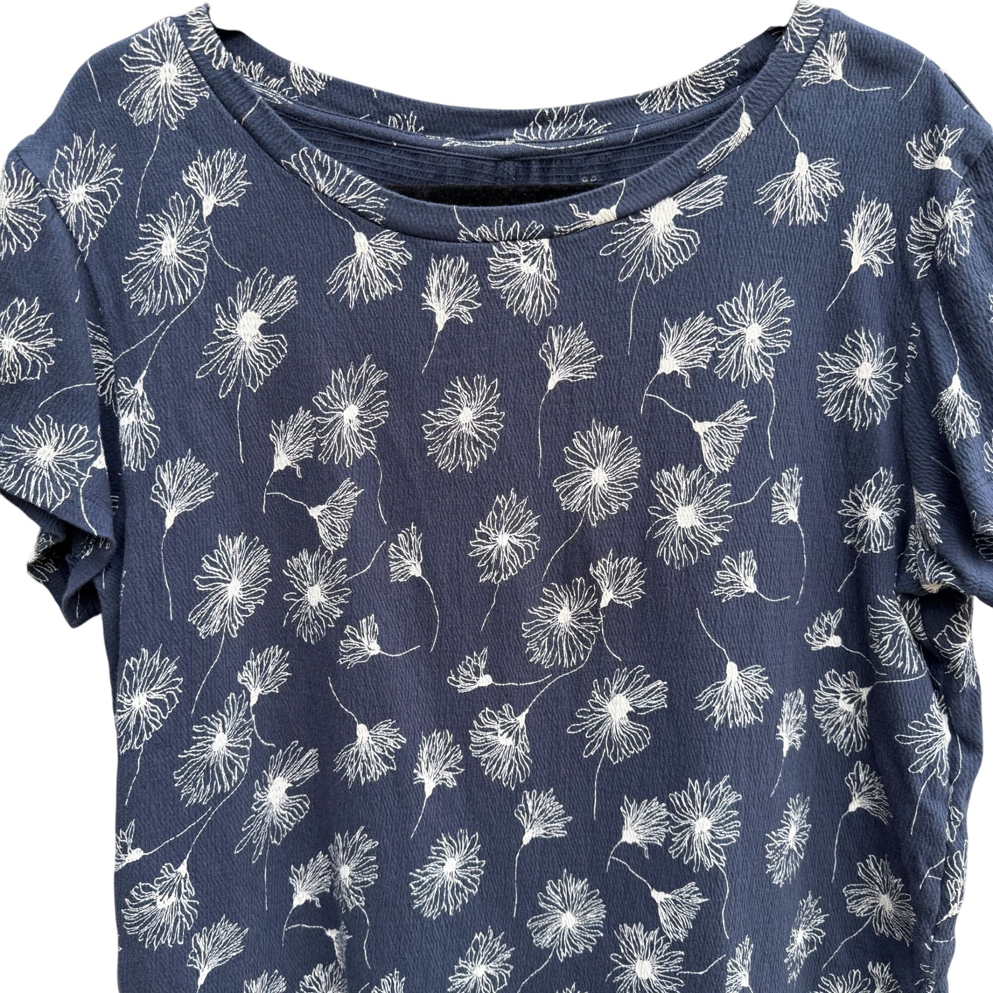 Caslon Womens Navy Short Sleeve Waffle Knit Boat Neck Floral Print Blouse Top S