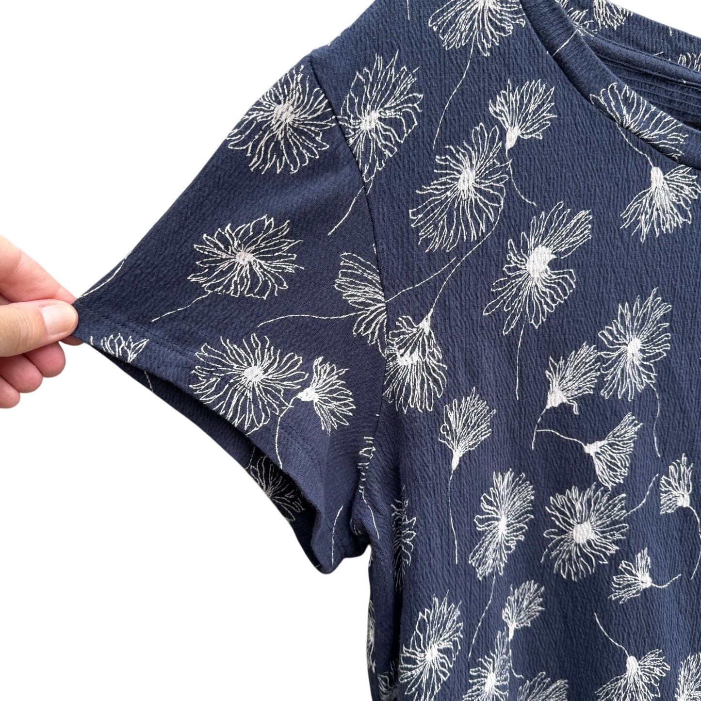 Caslon Womens Navy Short Sleeve Waffle Knit Boat Neck Floral Print Blouse Top S