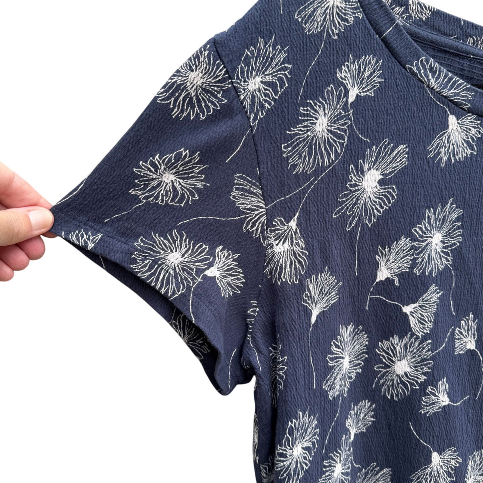 Caslon Womens Navy Short Sleeve Waffle Knit Boat Neck Floral Print Blouse Top S