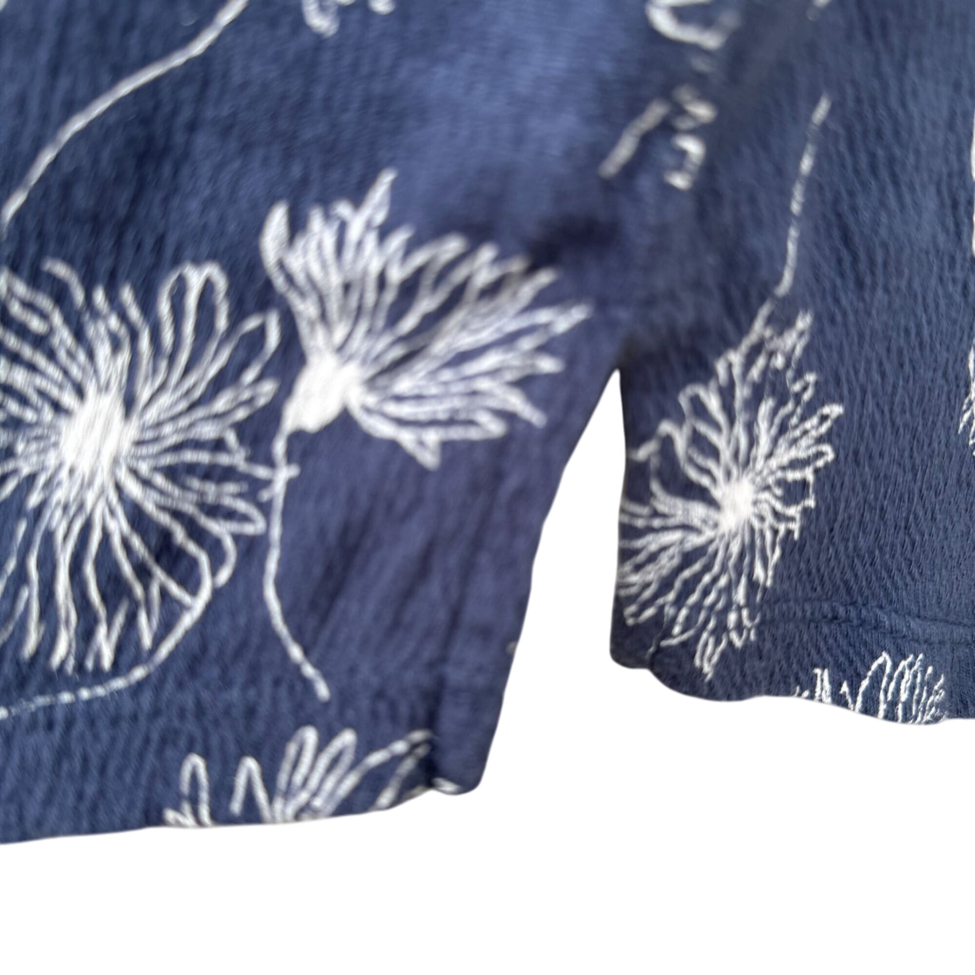 Caslon Womens Navy Short Sleeve Waffle Knit Boat Neck Floral Print Blouse Top S