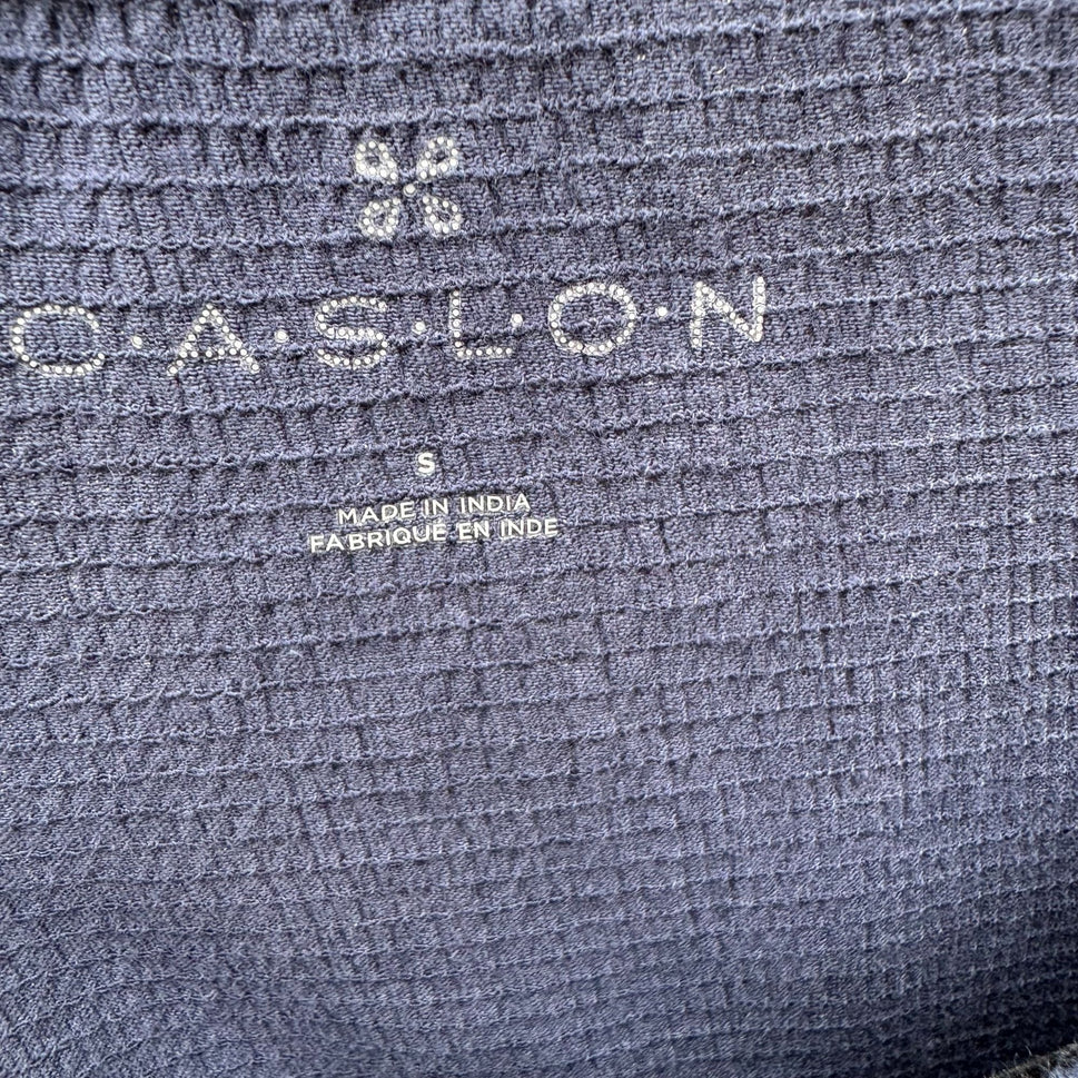 Caslon Womens Navy Short Sleeve Waffle Knit Boat Neck Floral Print Blouse Top S