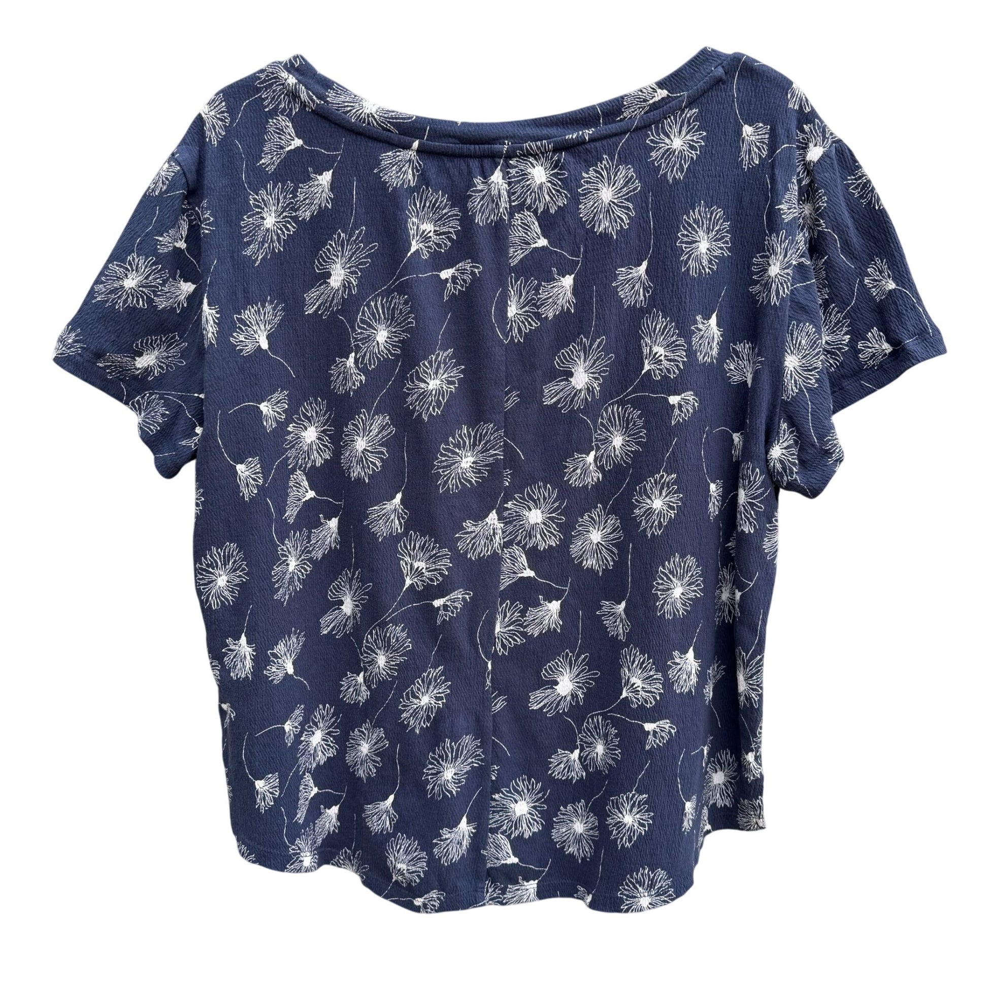 Caslon Womens Navy Short Sleeve Waffle Knit Boat Neck Floral Print Blouse Top S