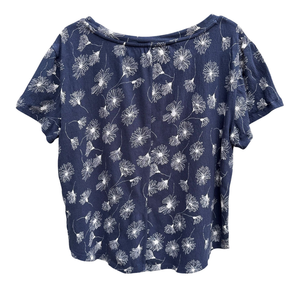 Caslon Womens Navy Short Sleeve Waffle Knit Boat Neck Floral Print Blouse Top S