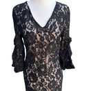Switch DKNY Coquette Romantic Floral Lace Ruffle Bell Sleeve Sheath Cocktail Dress 6 3 image
