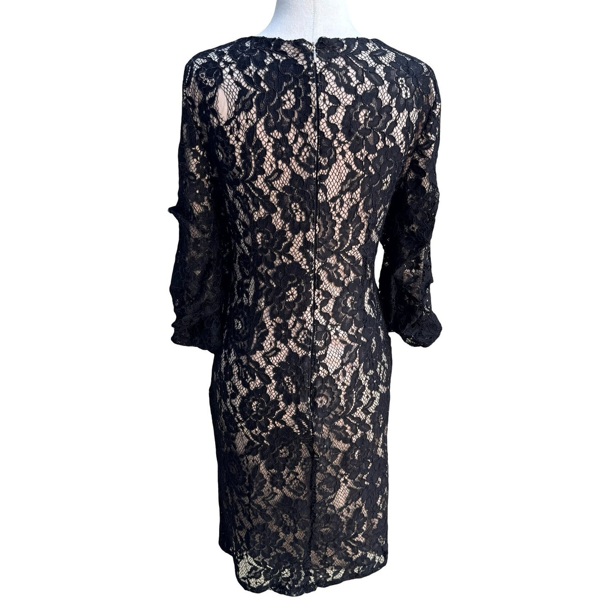 DKNY Coquette Romantic Floral Lace Ruffle Bell Sleeve Sheath Cocktail Dress 6