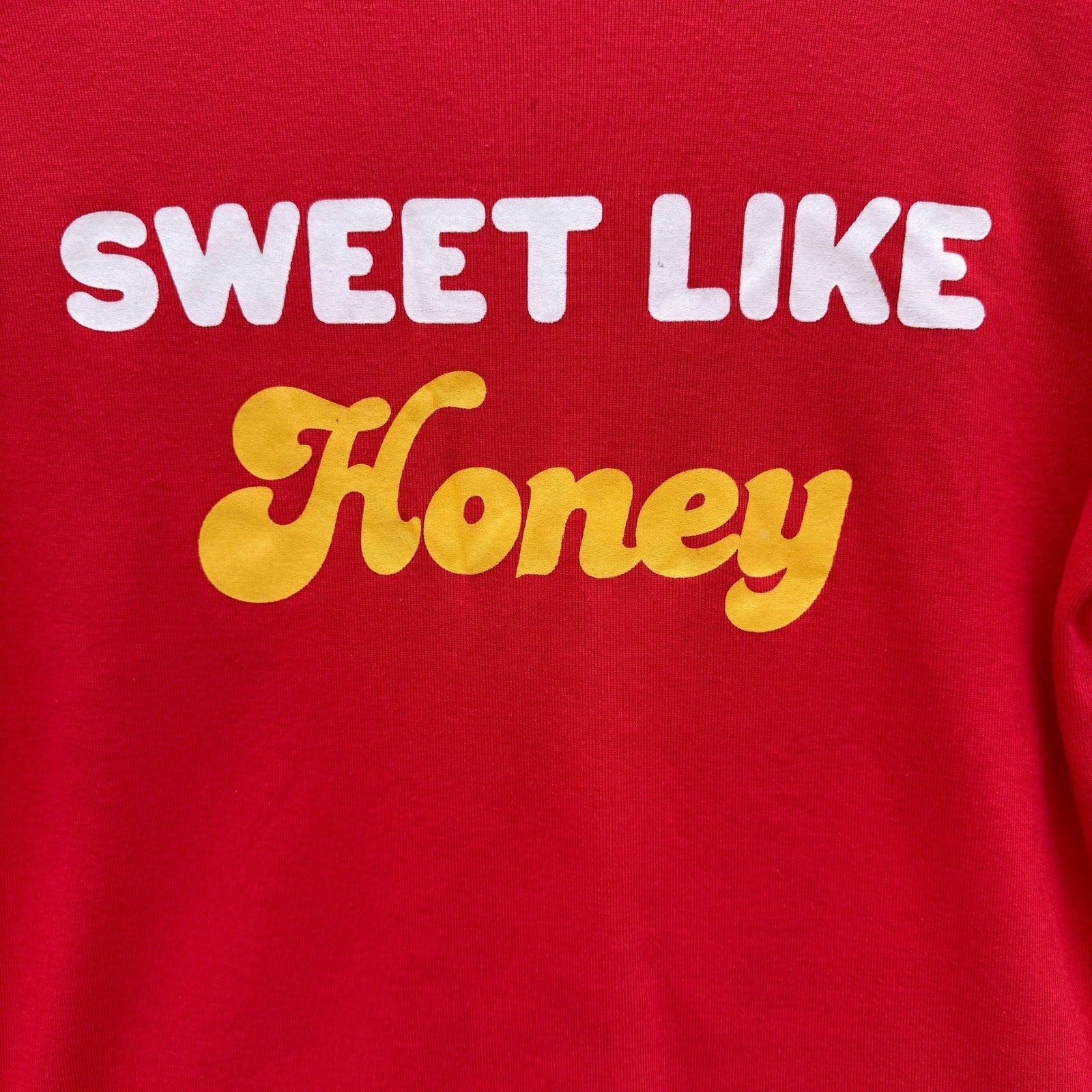 Forever 21 Womens Sweet Like Honey Graphic Babydoll Tee Red Short Sleeve Shirt L