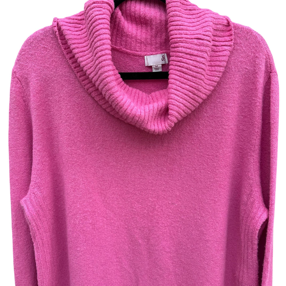 So Womens Cowl Neck Stretch Knit Long Sleeve Oversize Barbie Pink Sweater New M