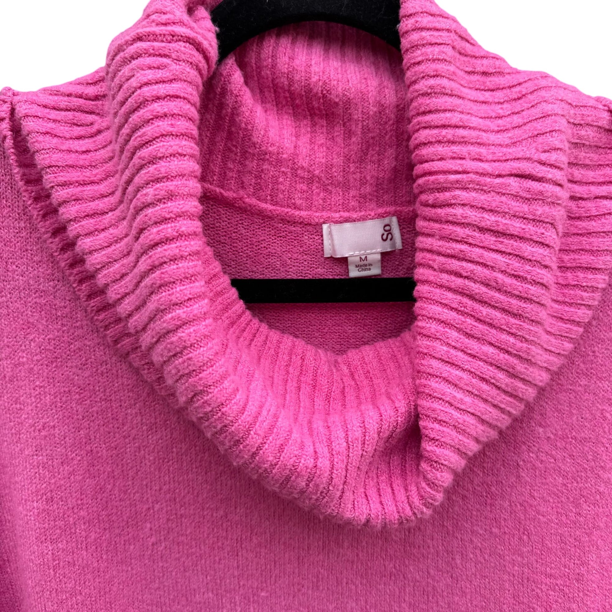 So Womens Cowl Neck Stretch Knit Long Sleeve Oversize Barbie Pink Sweater New M