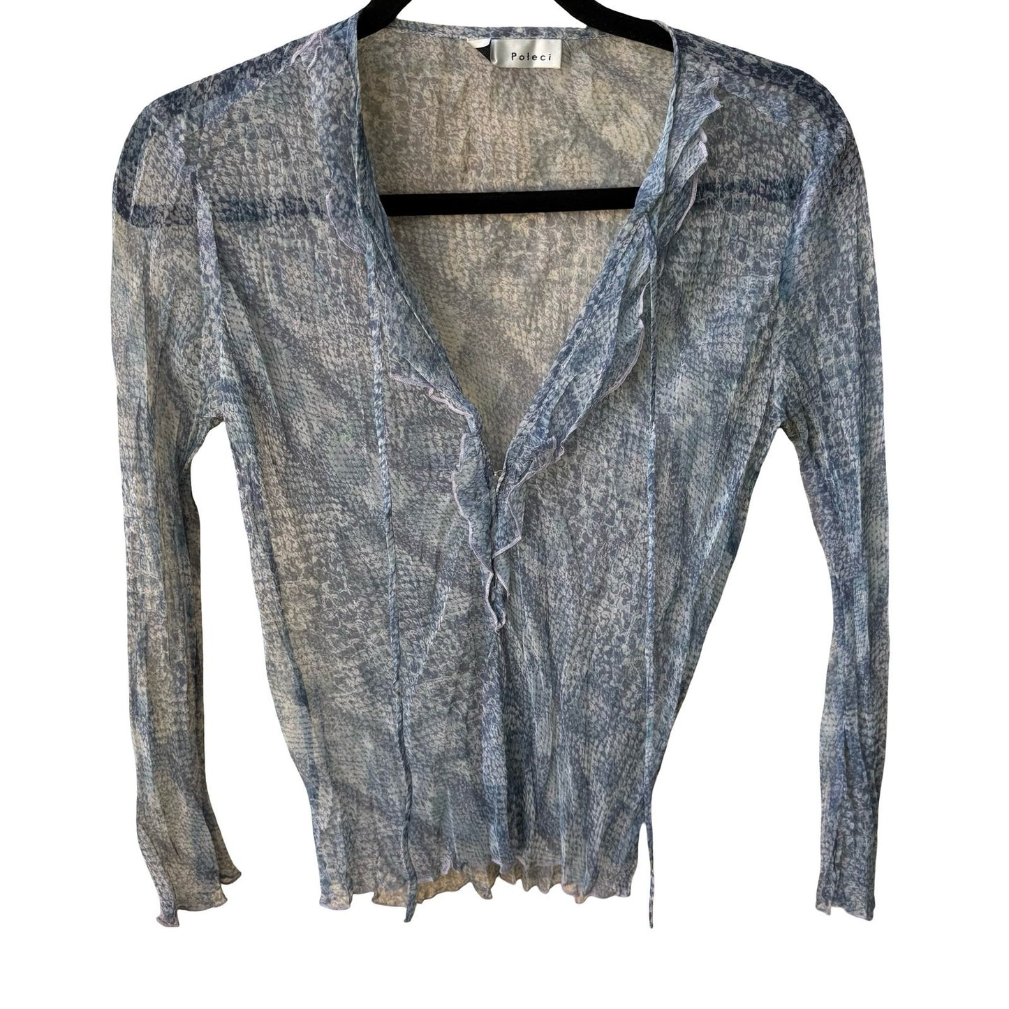 Poleci Y2K Silk Snakeskin Print Sheer Fairy Ruffle Boho Indie Romantic Blouse