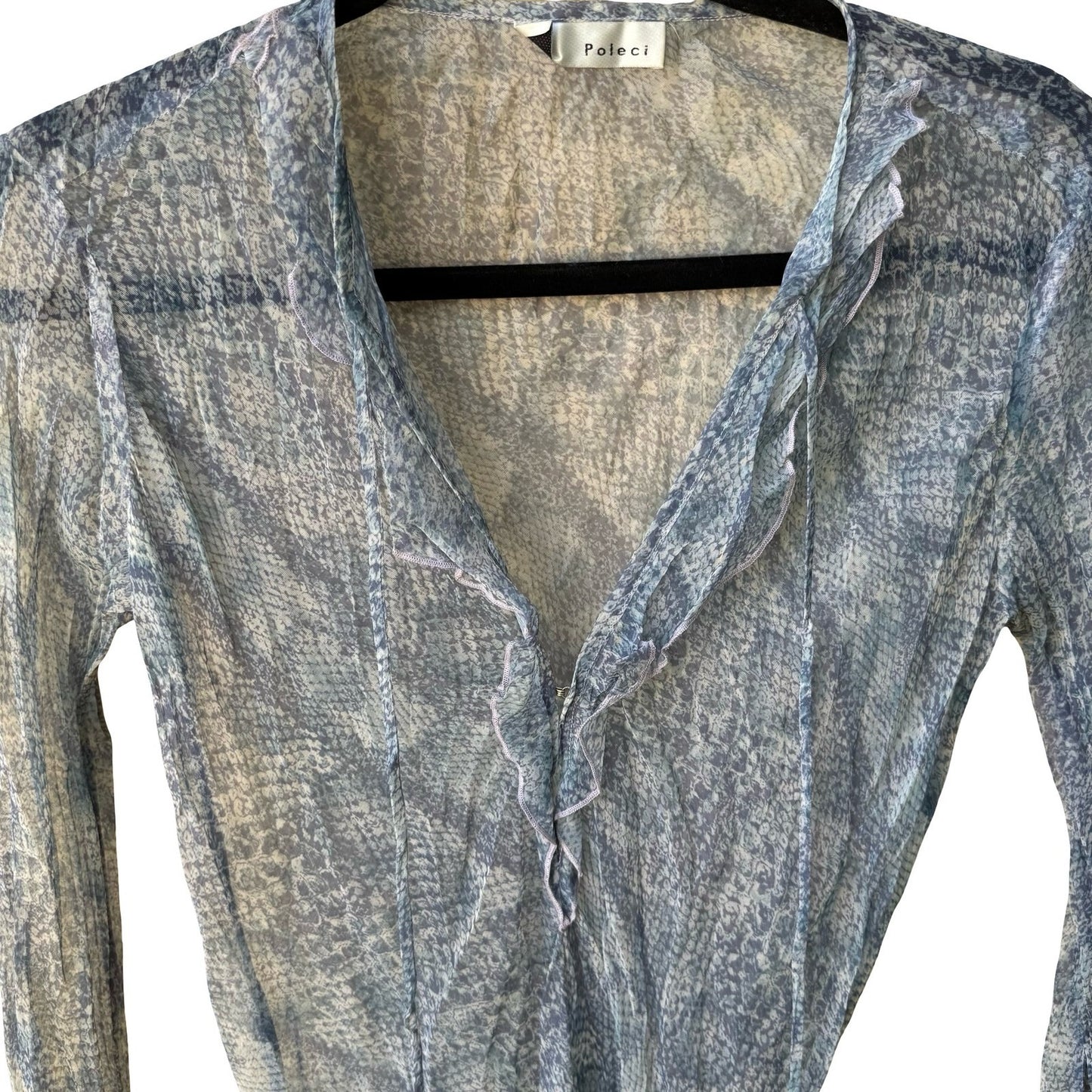 Poleci Y2K Silk Snakeskin Print Sheer Fairy Ruffle Boho Indie Romantic Blouse