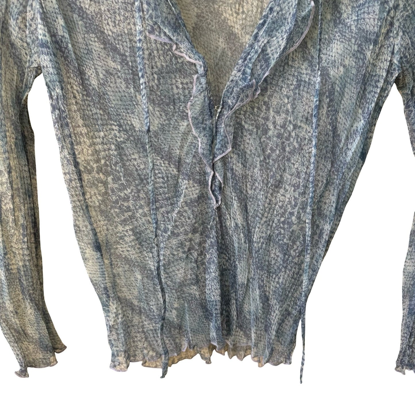 Poleci Y2K Silk Snakeskin Print Sheer Fairy Ruffle Boho Indie Romantic Blouse