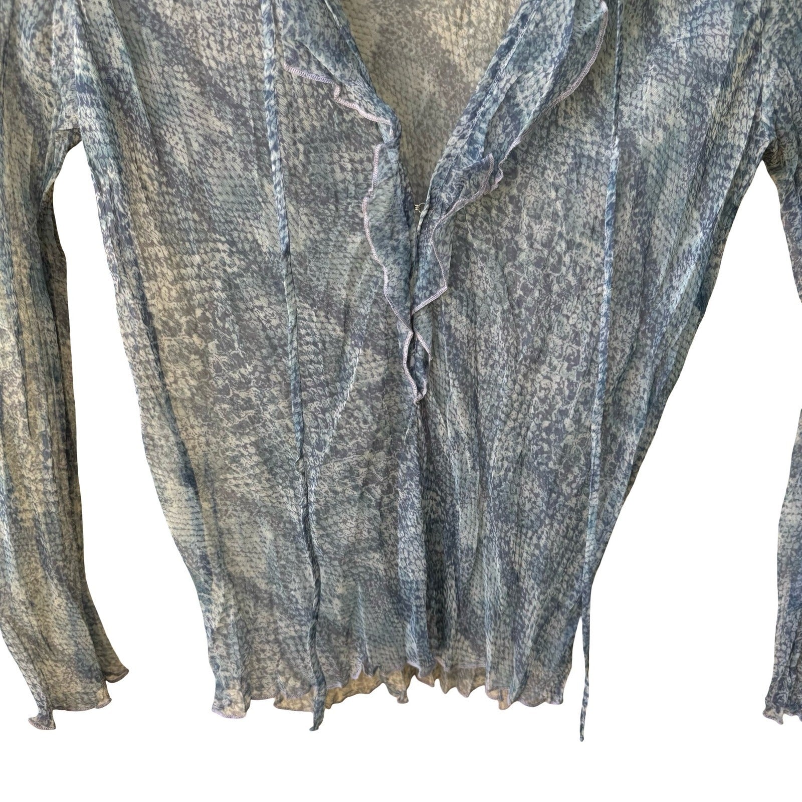 Poleci Y2K Silk Snakeskin Print Sheer Fairy Ruffle Boho Indie Romantic Blouse