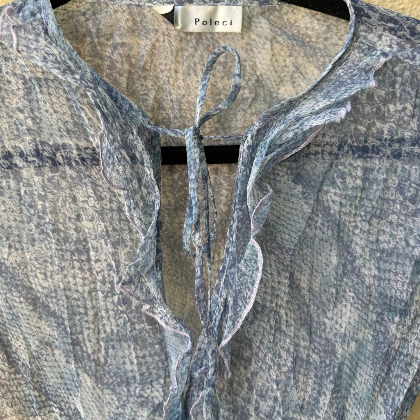 Poleci Y2K Silk Snakeskin Print Sheer Fairy Ruffle Boho Indie Romantic Blouse