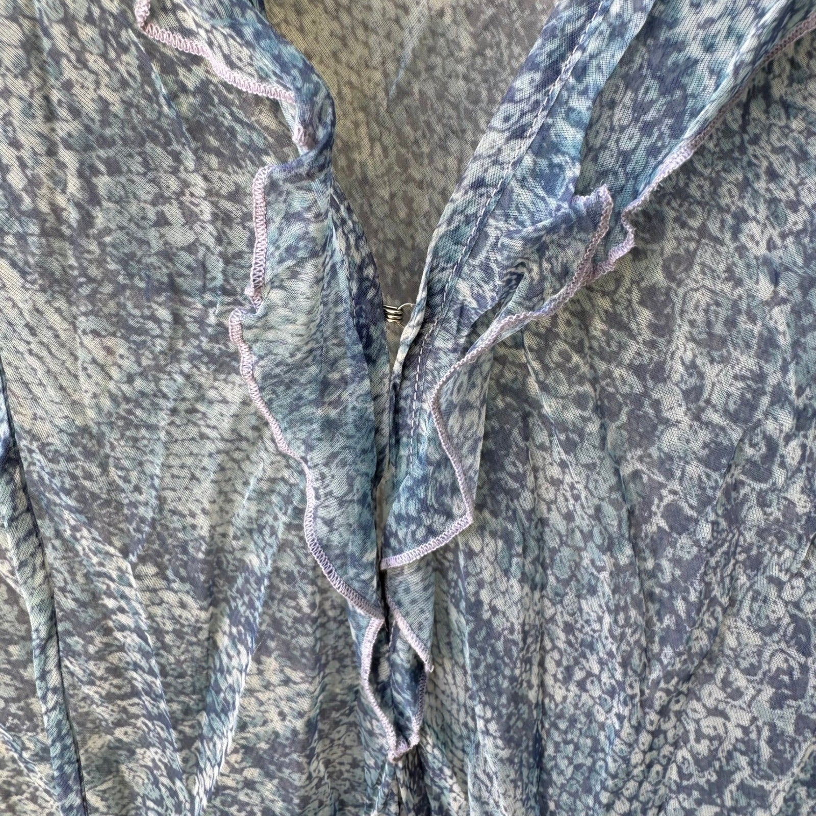 Poleci Y2K Silk Snakeskin Print Sheer Fairy Ruffle Boho Indie Romantic Blouse