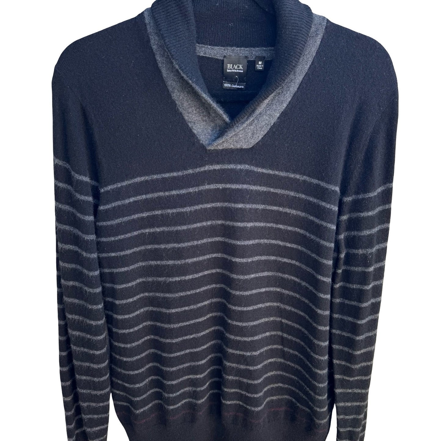 Saks Fifth Avenue Cashmere Old Money Preppy Shawl Collar Striped Sweater Mens M