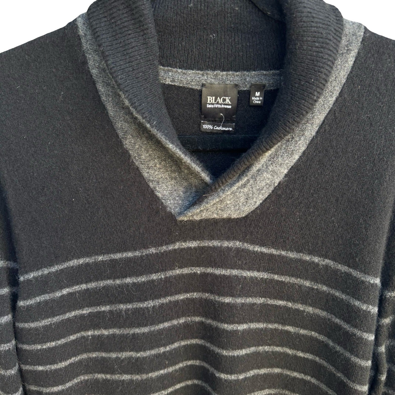 Saks Fifth Avenue Cashmere Old Money Preppy Shawl Collar Striped Sweater Mens M