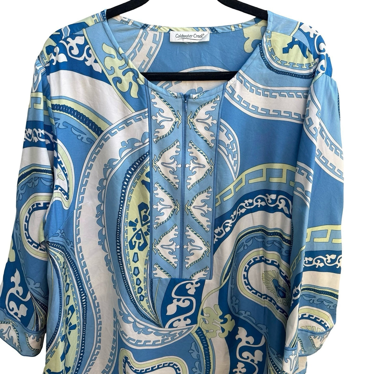 Coldwater Creek Silk Resortwear Coastal Nautical Boho Paisley Tunic Blouse XXL