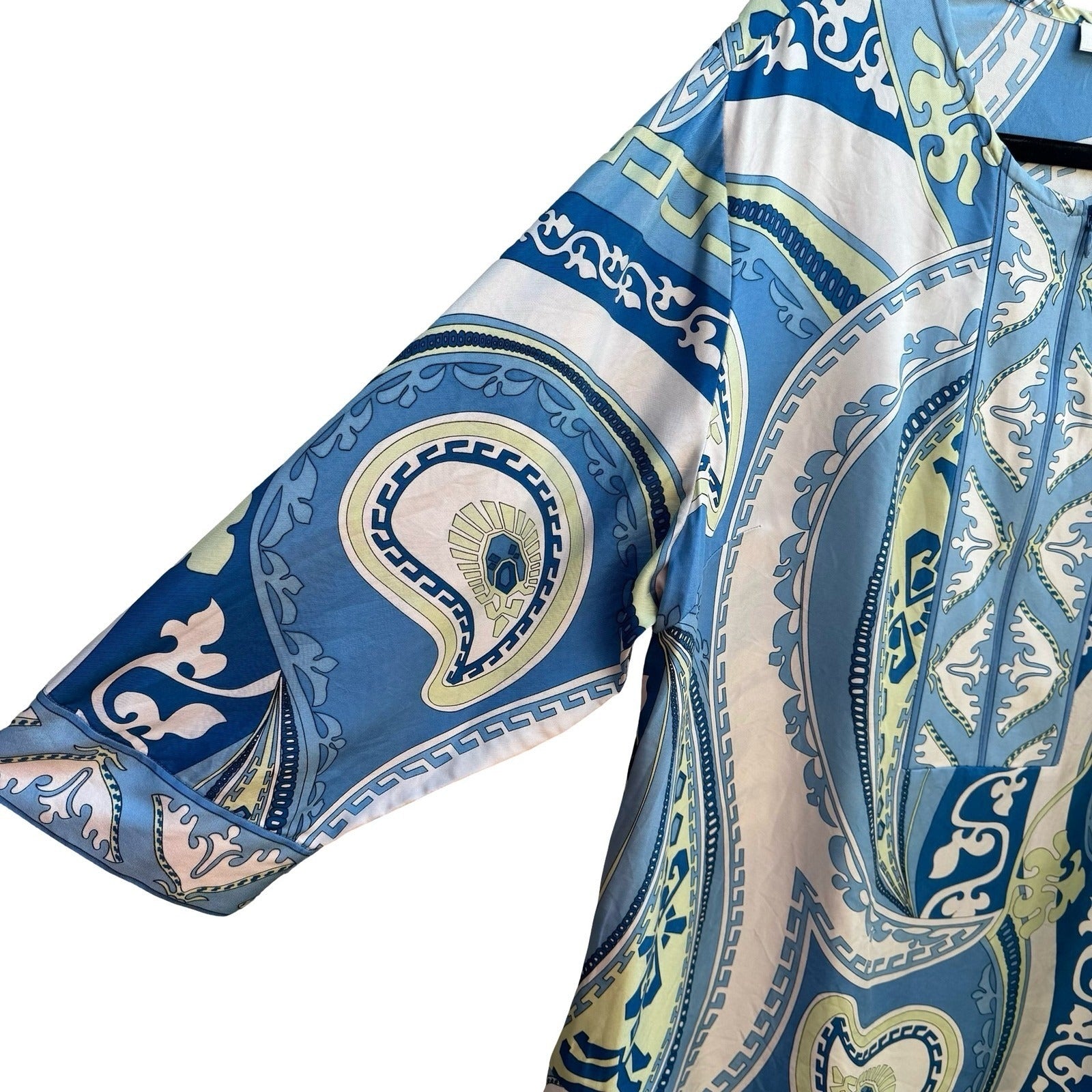 Coldwater Creek Silk Resortwear Coastal Nautical Boho Paisley Tunic Blouse XXL