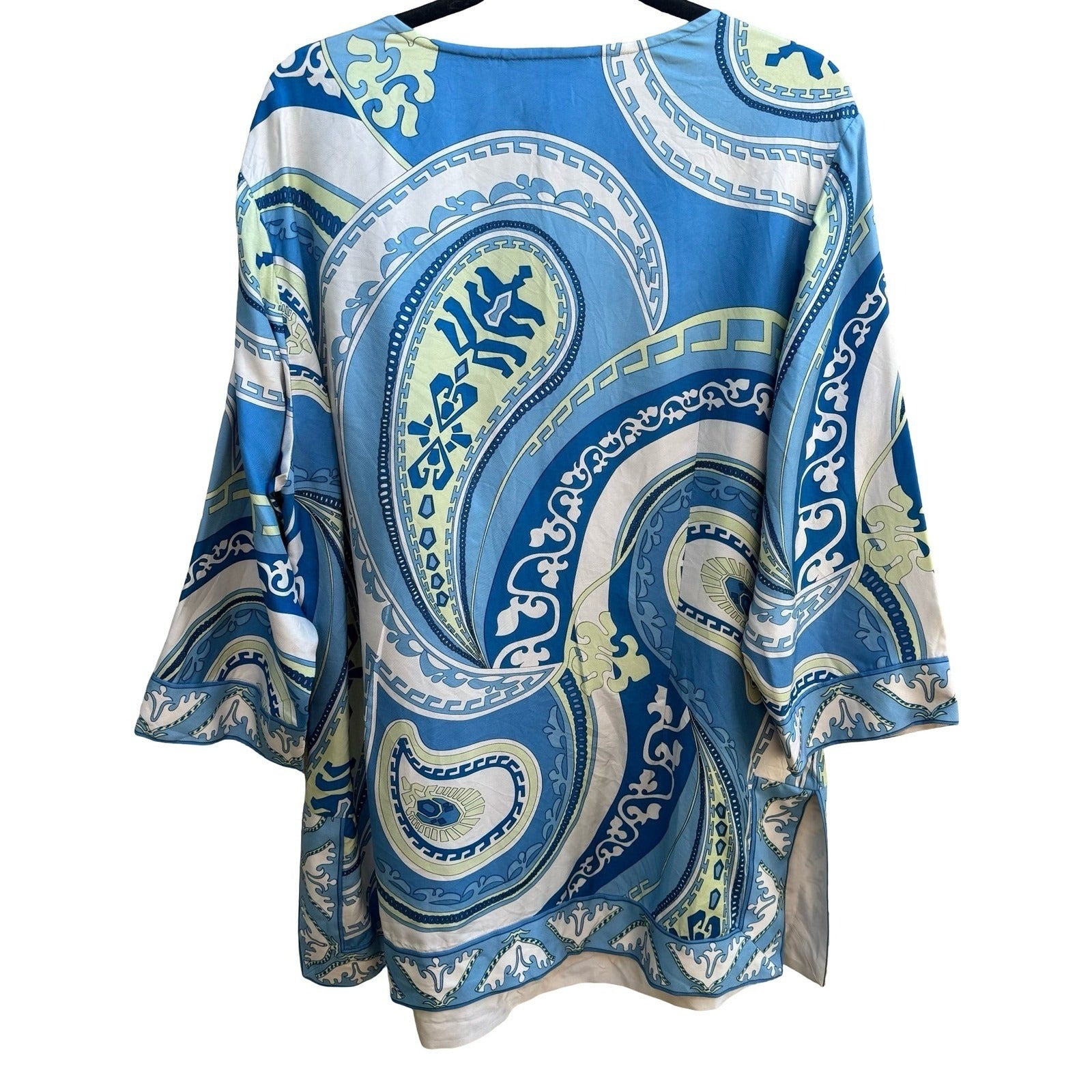 Coldwater Creek Silk Resortwear Coastal Nautical Boho Paisley Tunic Blouse XXL