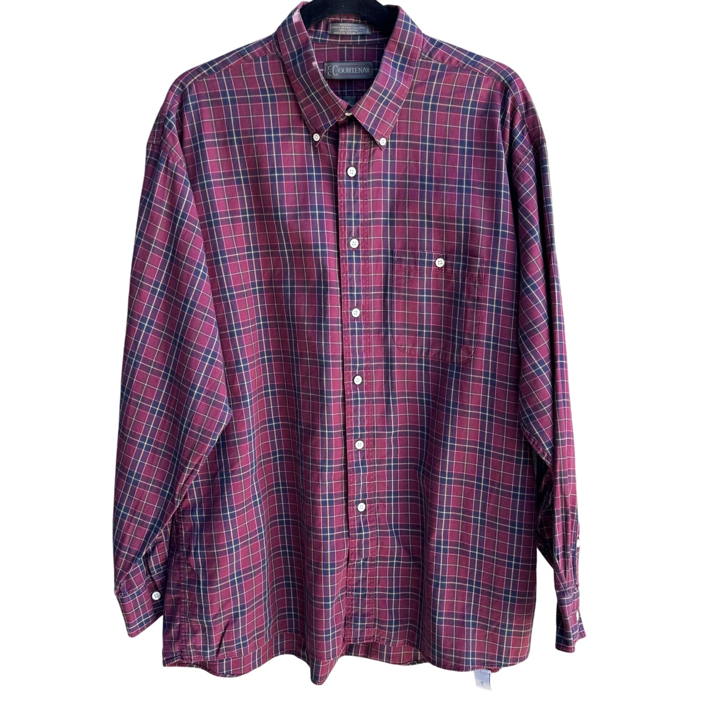 CC Courtenay Vintage Mens Red Plaid Grunge Long Sleeve Cotton Button-Down Shirt L
