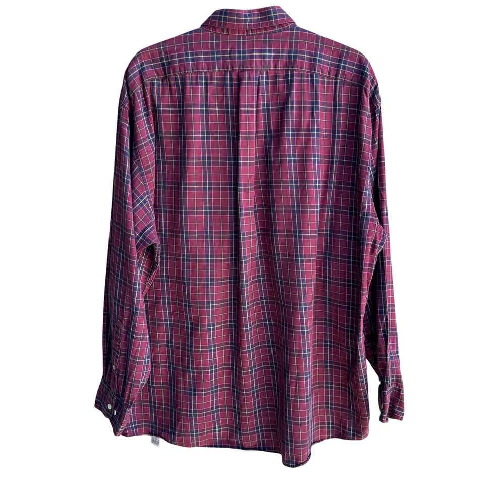 CC Courtenay Vintage Mens Red Plaid Grunge Long Sleeve Cotton Button-Down Shirt L