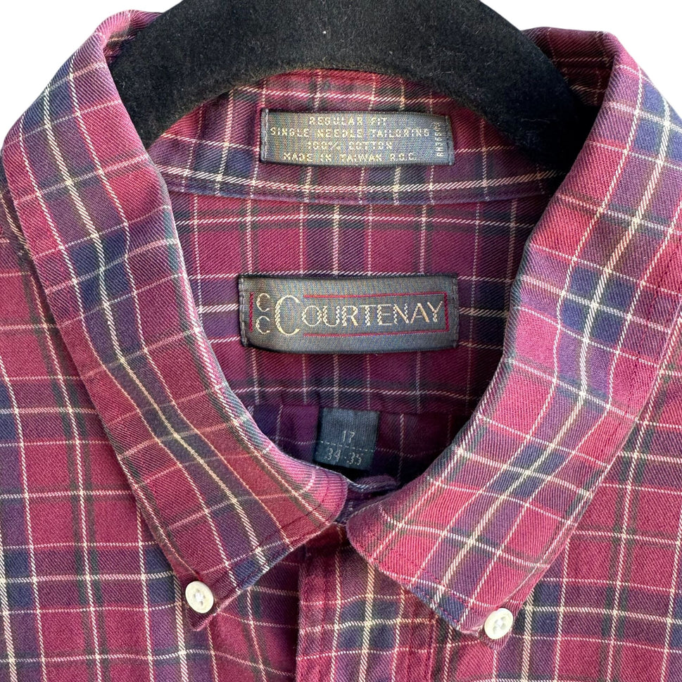 CC Courtenay Vintage Mens Red Plaid Grunge Long Sleeve Cotton Button-Down Shirt L