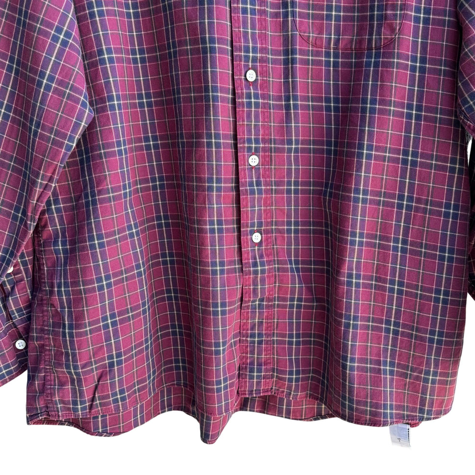 CC Courtenay Vintage Mens Red Plaid Grunge Long Sleeve Cotton Button-Down Shirt L