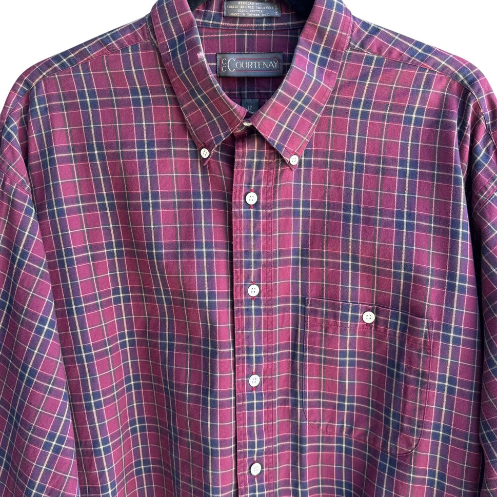 CC Courtenay Vintage Mens Red Plaid Grunge Long Sleeve Cotton Button-Down Shirt L