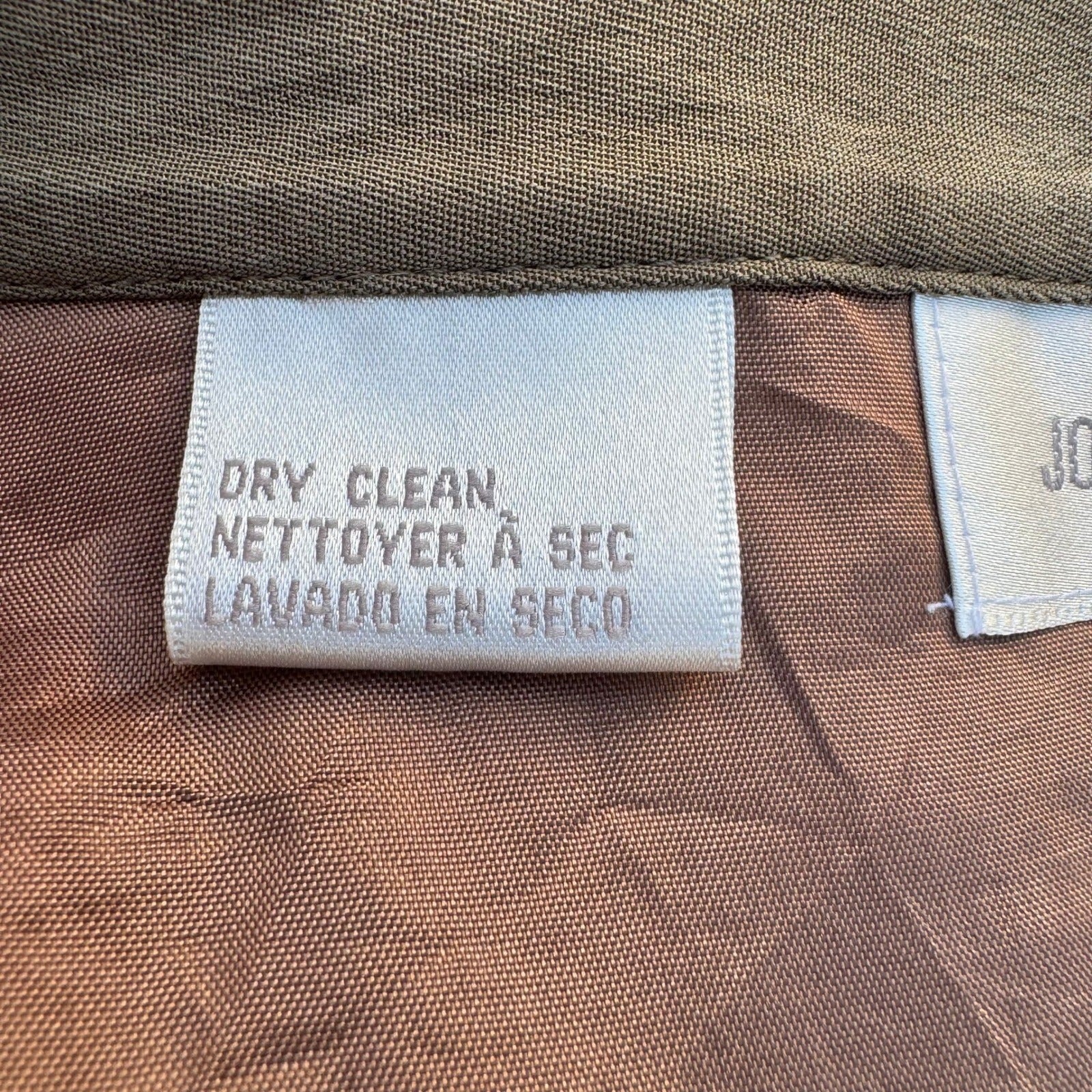 Jones New York Petite 6P Silk Skirt Suit Set Taupe Brown Collarless Blazer Mini
