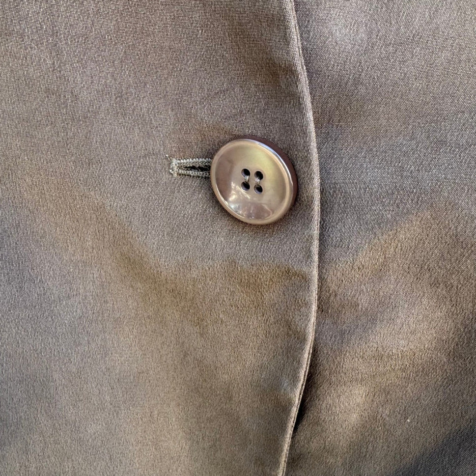 Jones New York Petite 6P Silk Skirt Suit Set Taupe Brown Collarless Blazer Mini