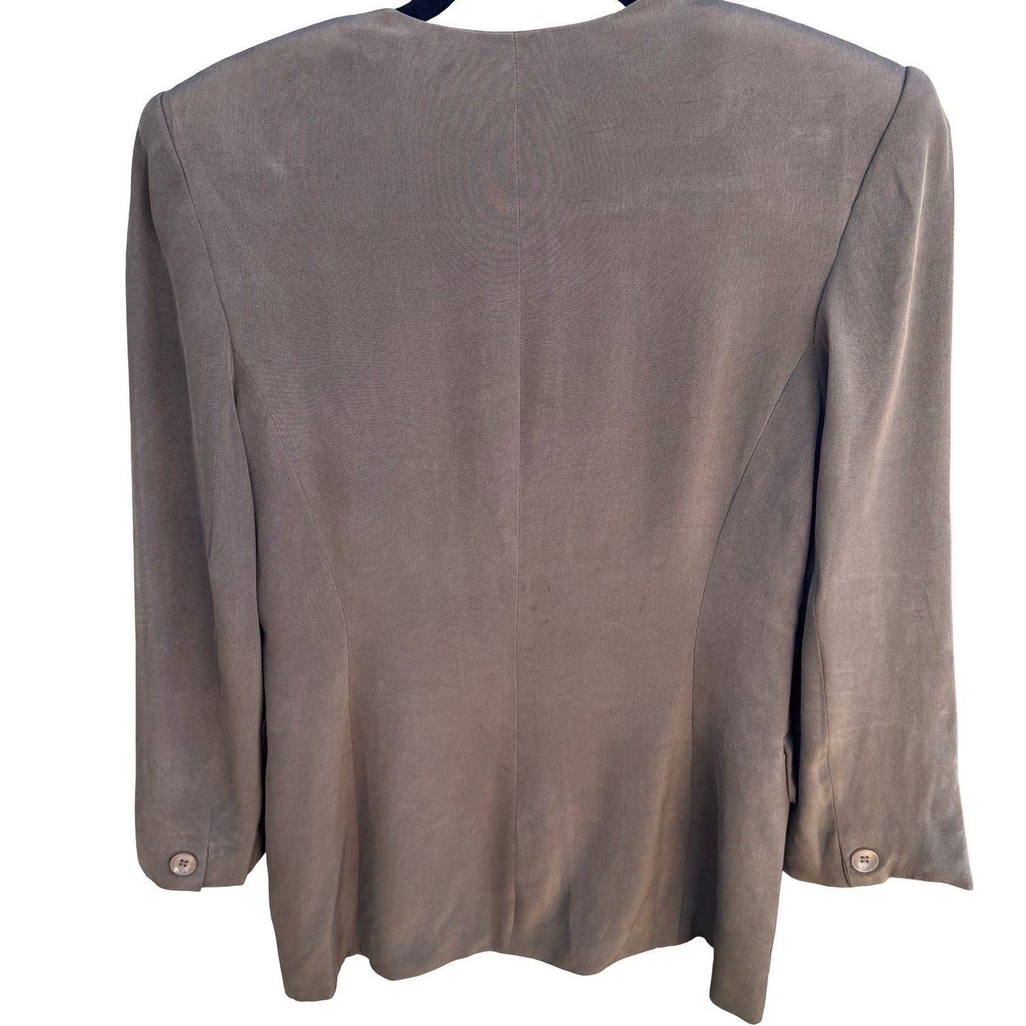 Jones New York Petite 6P Silk Skirt Suit Set Taupe Brown Collarless Blazer Mini