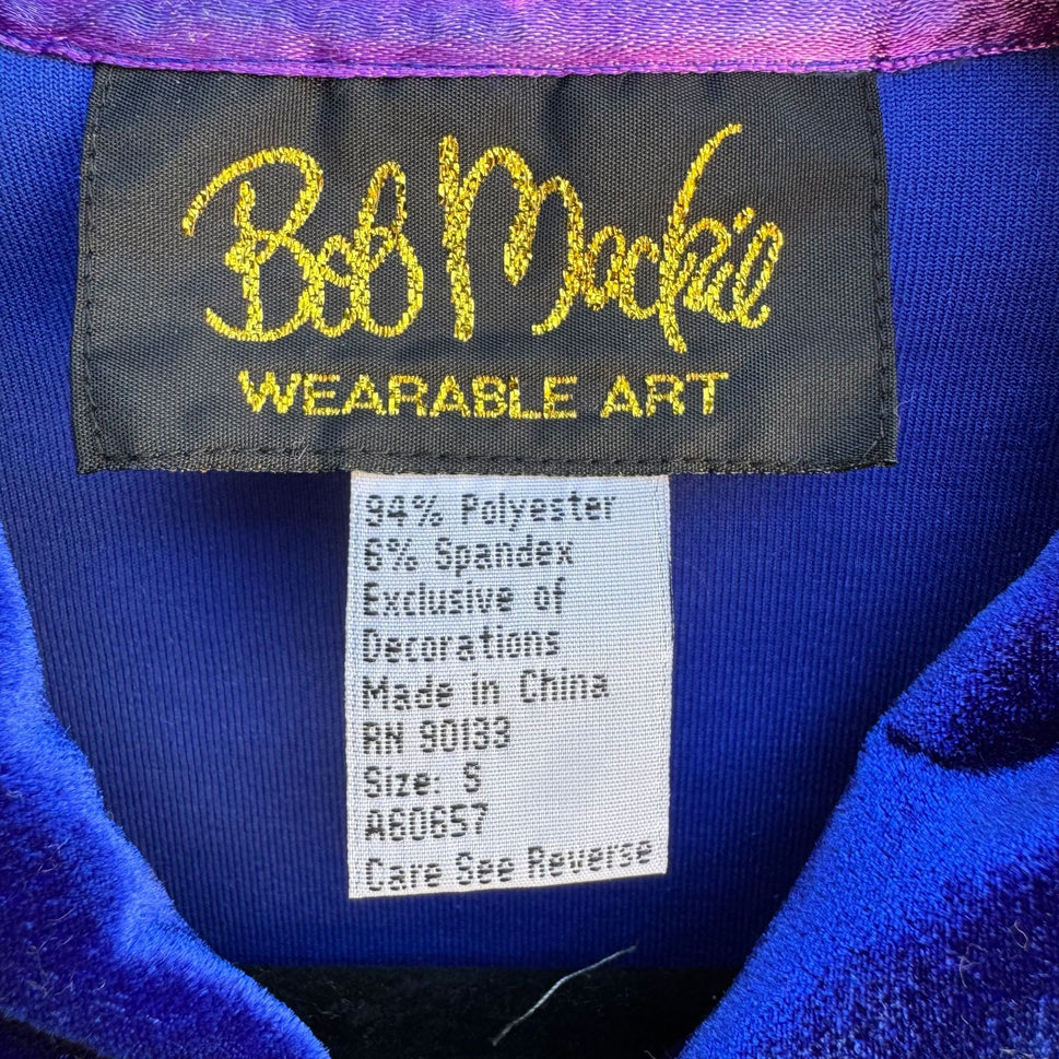 Bob Mackie Wearable Art Vintage Womens Retro Blue Embroidered Velvet Zip Jacket S