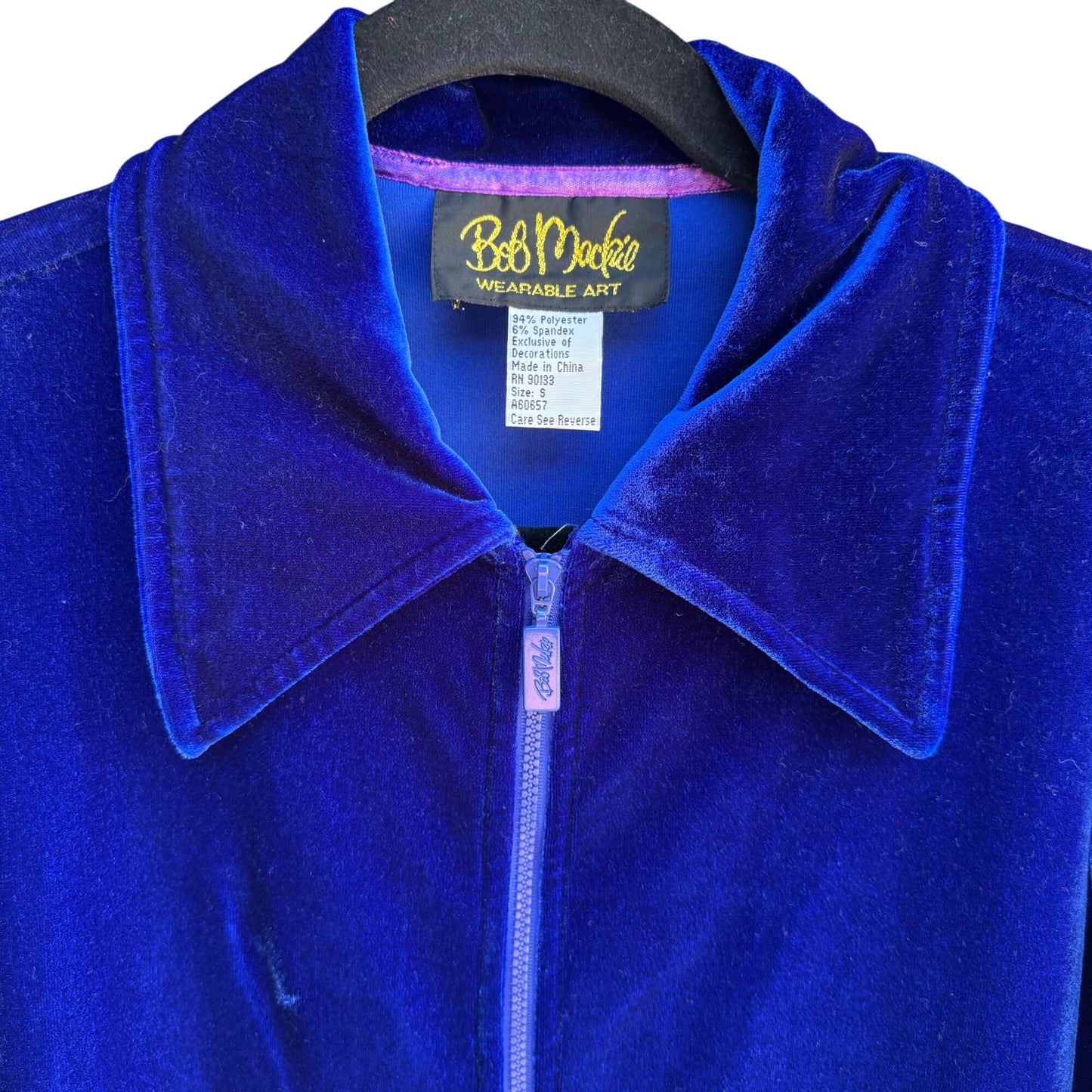 Bob Mackie Wearable Art Vintage Womens Retro Blue Embroidered Velvet Zip Jacket S