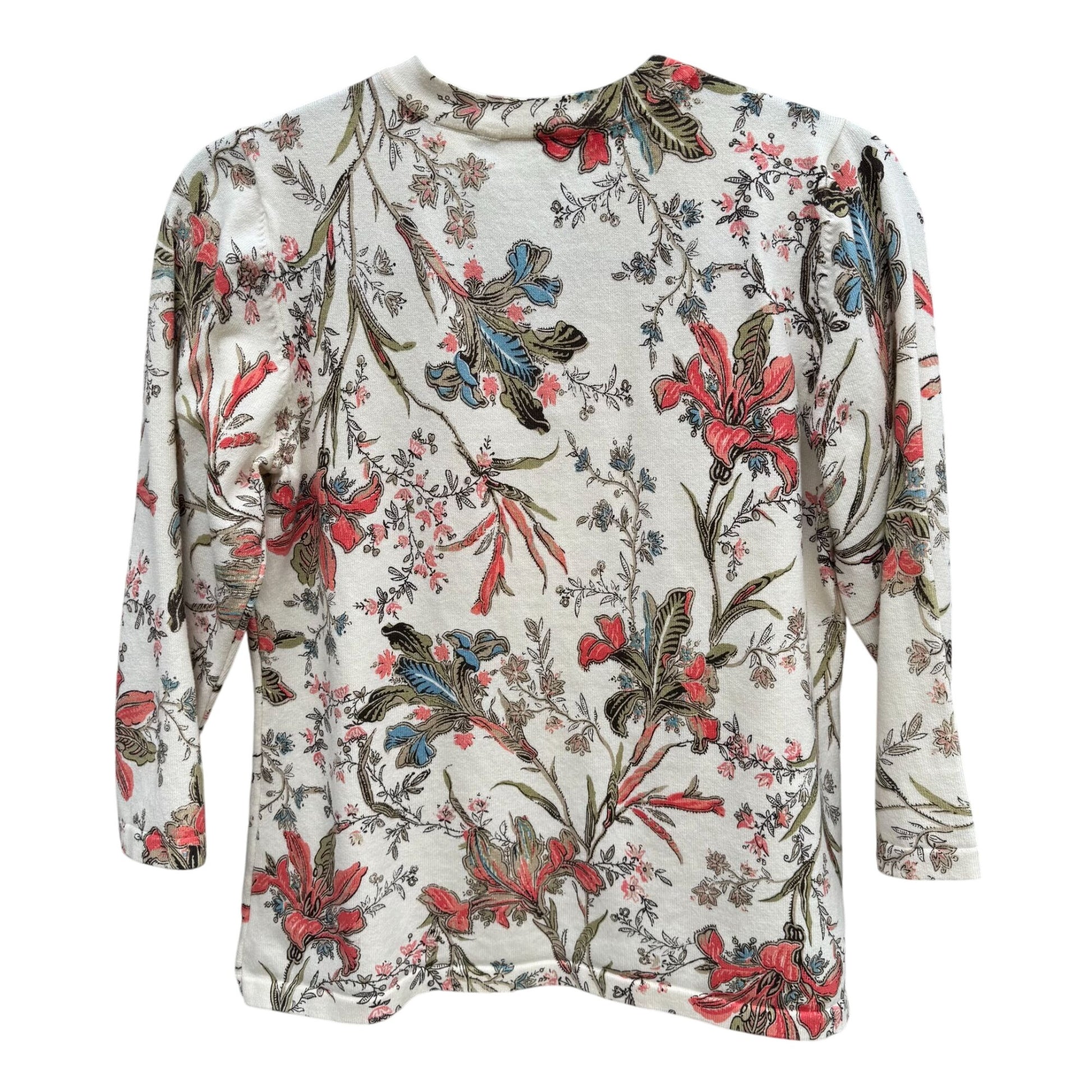 Belongings Floral Print Womens 3/4 Sleeve Knit Split Neck Multicolor Shirt Top M
