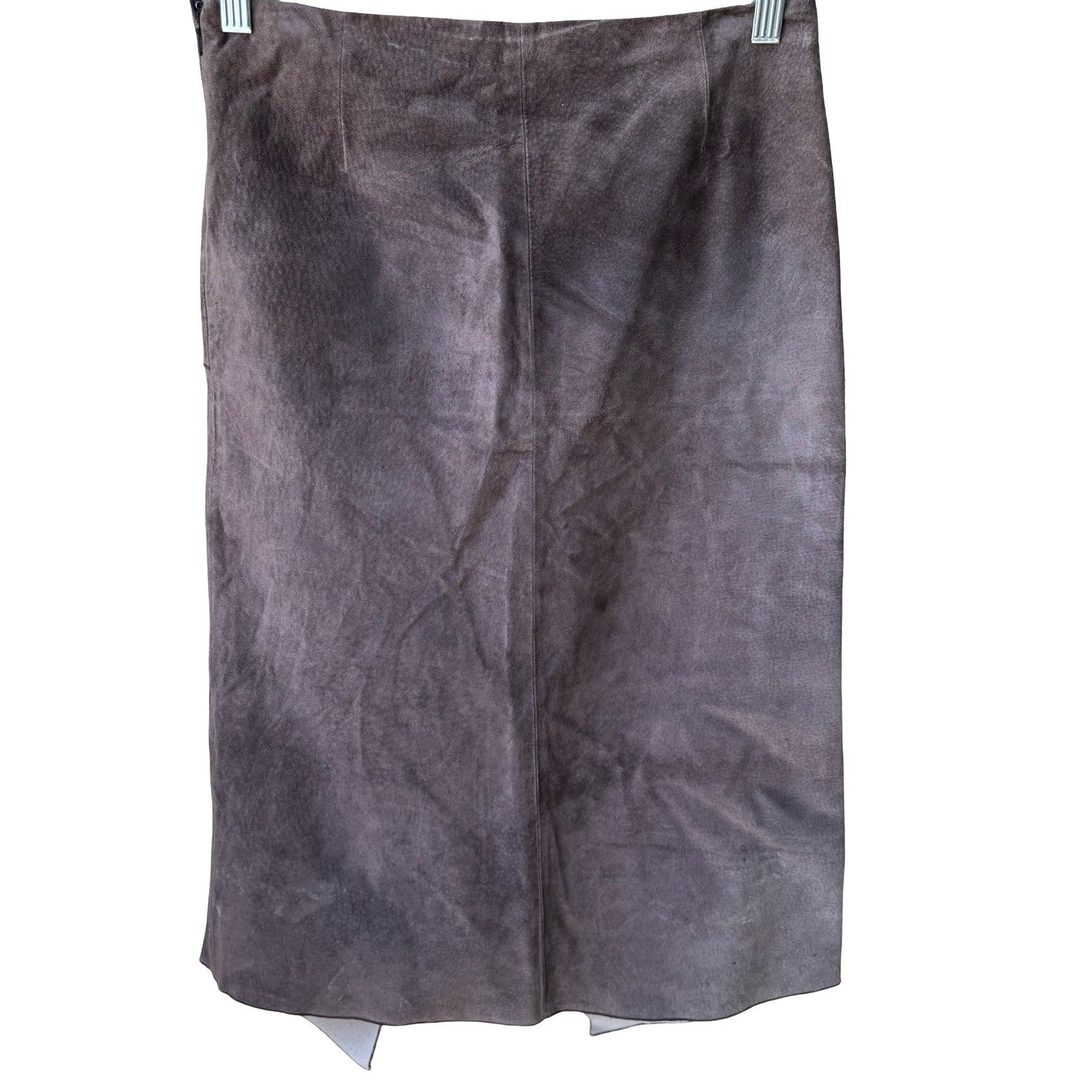 Jane Doe Y2K 90s Earthy Boho Western Suede Leather Asymmetric Edgy Midi Skirt 6