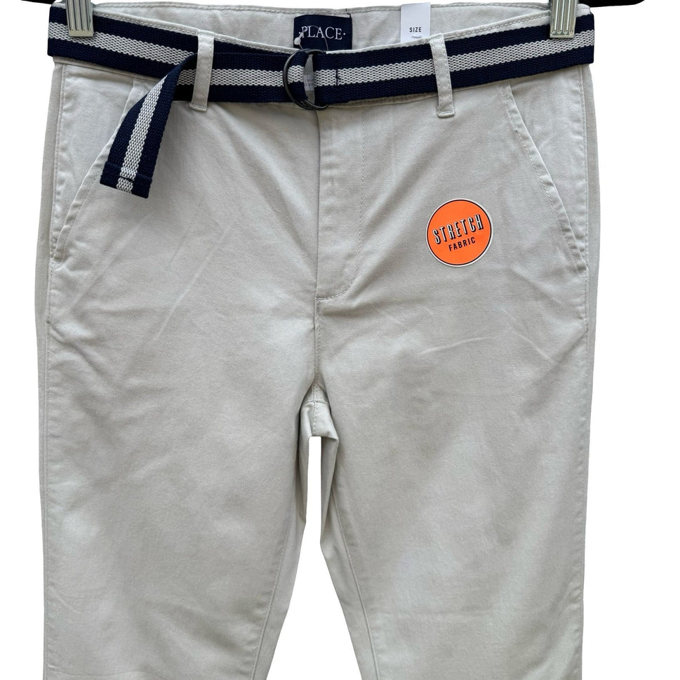 The Childrens Place Girls Millstone Beige Stretch Chino Pants Belt Size 14 NEW
